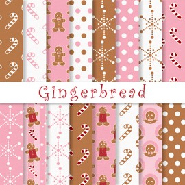 JarThenaAMCS 32 Sheets Christmas Pattern Paper Gingerbread Man Dot Scrapbook Specialty Paper Double Sided Pink Brown Craft Paper For Xmas DIY Crafts Supplies, 6 x 6 Inch