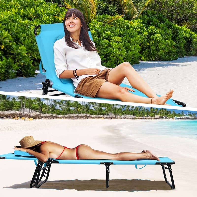 gotoplay Folding Beach Lounge Chair w/ 5 Adjutable Backrest &