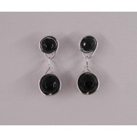 Pair of Earrings - Gemstone Black Tourmaline - Silver-Plated