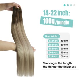 YoungSee Real Hair Wefts, Dark Brown, Balayage Blonde, Real Hair for Sewing, Weft Extensions, Real Hair, 35 cm, Hair Wefts, Balayage Weave Extensions, Real Hair, 100 g, #4/14/60