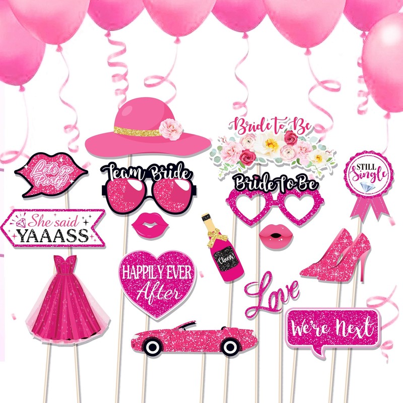 Elevizzle 28pcs Bachelorette Photo Booth Props, Pink Bride to Be