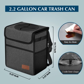 Car Trash Can Leak Proof Car Trash Bag Waterproof Car Garbage Can with Lid for SUV Front Seat Multipurpose Car Hanging for Headrest Collapsible and Portable with Storage Mesh Pocket, Charcoal Gray