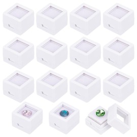 BENECREAT Pack of 36 Gemstone Display Box 2 x 2 x 1.6 cm White Acrylic Diamond Display Case, White Sponge Jewellery Box Container with Transparent Lids for Gemstones, Coins, Diamond