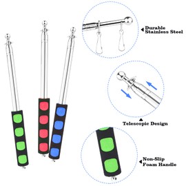 FORMIZON Pack of 3 Telescopic Flagpole, 2 Metres Handheld Telescopic Flagpole, 3 Colours Stainless Steel Extendable Flag Pole and 6 Pieces Flagpole Clip Hooks, for Teachers, Travel Guides, Banner Flag
