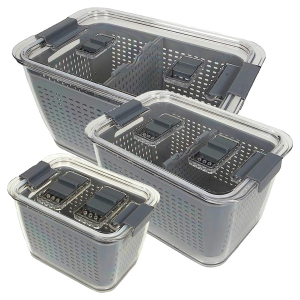 Kitchen Spaces Colander Food Storage Containers For Fridge, Gray, Variety Pack, 3 Sizes