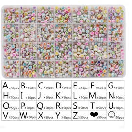 Looconi 1400pcs Colorful Letter Beads,Smiley Beads,Heart Beads Glow in The Dark 7x4mm Black Alphabet Beads for Jewelry Bracelet Making