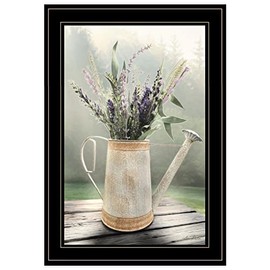 Trendy Decor4U "Lavender Watering Can" by Artisan Lori Deiter , Ready to Hang Framed Print, Black Frame