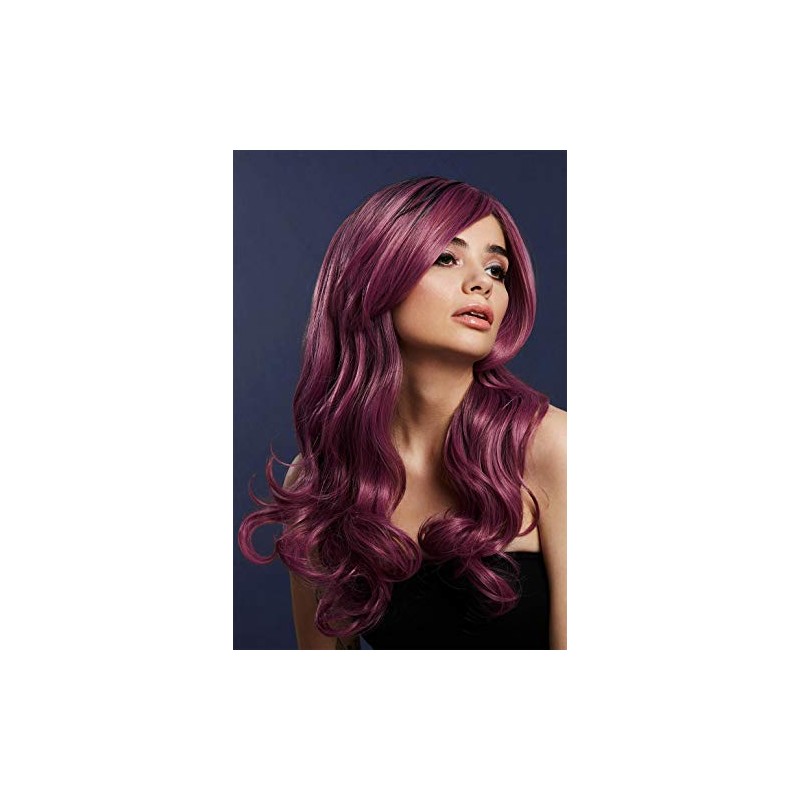 Smiffys Fever Khloe Wig Plain Mauve Long Waves Middle Parting