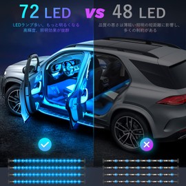 NOVSIGHT Car LED Tape Light, 72 LEDs, Car Illumination, Interior Decoration, Waterproof, High Brightness, RGB, 8 Color Switching, Ambient Light, Mode Light, Starry Sky, Lamp, Remote Control, App