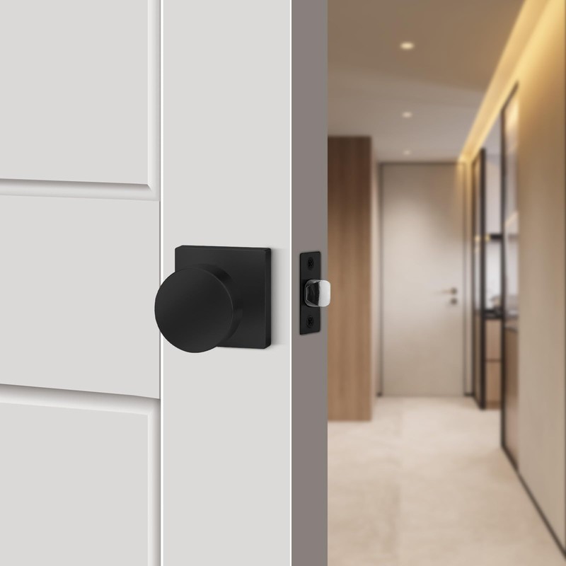 Haidms Black Passage Door Knobs, Heavy Duty Square Matte Black