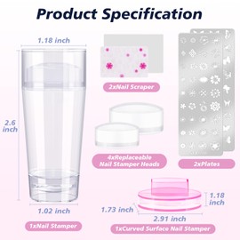 Subay French Nail Stamper, Nail Stamper Kit - 2pcs Nail Art Stamper, Nail Scraper, 2pcs Nail Stamping Plate, 4pcs Replaceable Silicone Jelly Heads for Gel Manicure Home Salon Nail Art DIY