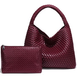 Tote Bag Shoulder Handbags for Women Hand bag Large Capacity Travel Woven Lightweight Purse Hobo Slouchy Bags (Burgundy Red)