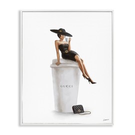 Stupell Industries Stylish Fashion Female Pose Coffee Designer Purse, Design by Ziwei Li White Framed, 11x14
