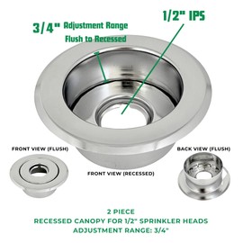 Recessed Fire Sprinkler Escutcheon 1/2 in. IPS - 2 Piece in Chrome - Depth Adjustment Range up to 3/4 in. for Fire Sprinkler Trim