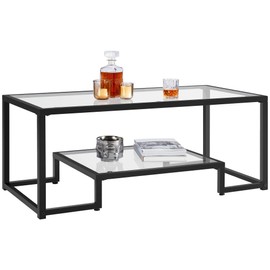 Yaheetech Yaheetech Coffee Table, Tempered Glass Coffee Table, Modern Simple Center Tables w/Geometric-Inspired Design & Metal-Frame & Easy Assembly & Open Storage Shelf for Living Room, Office, Black