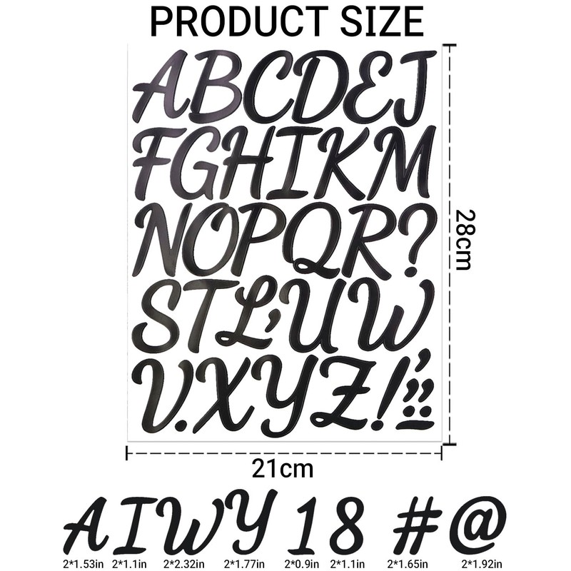 Stick On Alphabet Number Stickers 2 Inch, 4 Sheets Vinyl