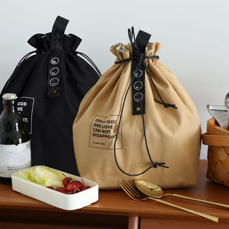 LELE LIFE Insulated Canvas Lunch Bag with Drawstring Wide Open