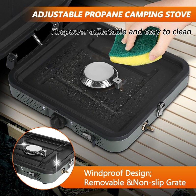 Julymoda 2 Burner Camping Stove,Foldable Camp Stove with 17000 BTU,Two