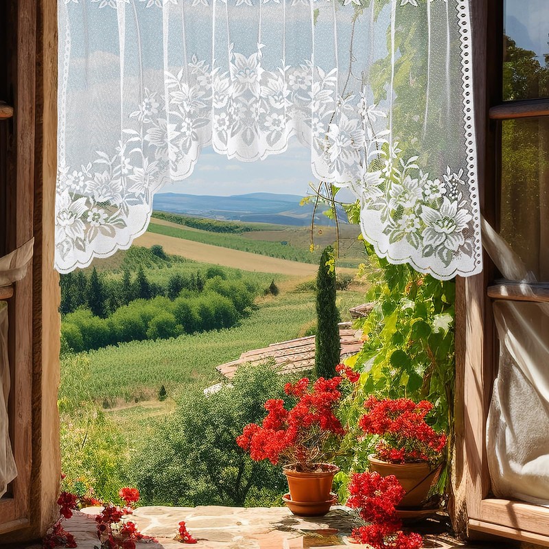 Molaxhome White Short Lace Cafe Valance Beautiful Semi Sheer Window