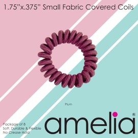 Amelia Beauty, 8-Pack, Plum, Small Fabric-Wrapped Elastic Hair Coils, 1.75in Spiral Ties for Strong, Gentle Hold – No Dents or Creases!