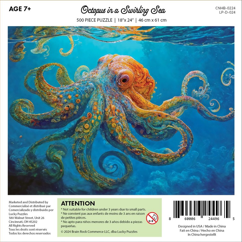 Lucky Puzzles Octopus in a Swirling Sea | 500 Piece