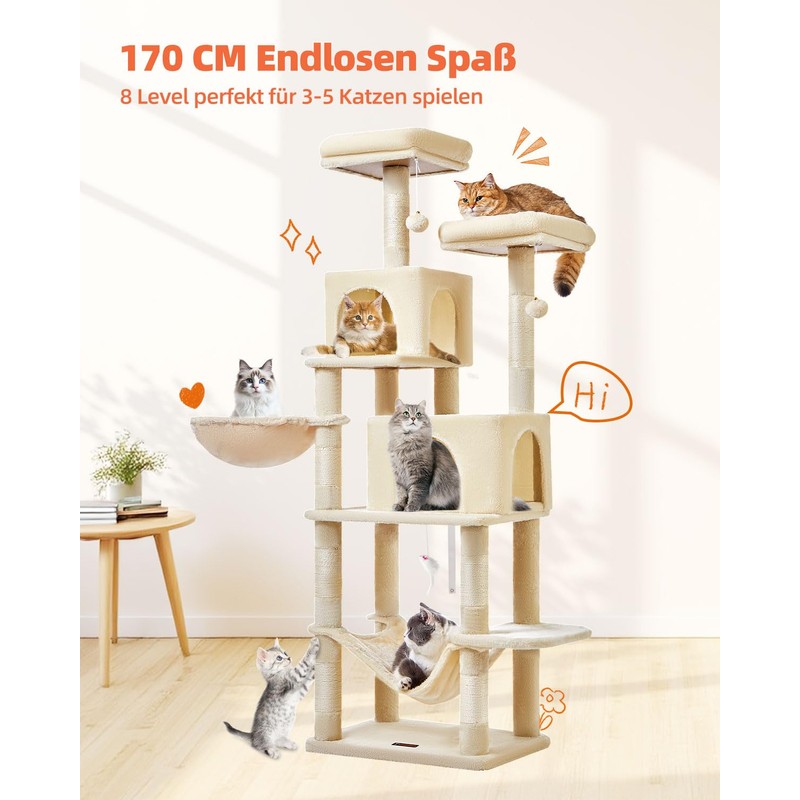 Taoqimiao Cat Tree, 66.2-Inch Cat Tower for Indoor Cats, Plush
