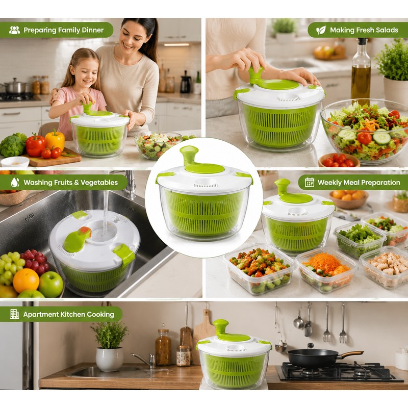 Manual Salad Spinner for Washing & Drying Vegetables – Large