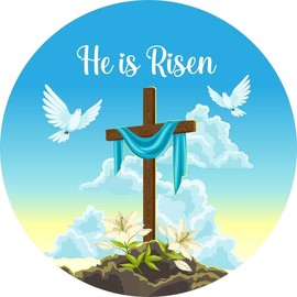 Pnylzzyxh Easter He is Risen Round Backdrop Cover Jesus Christ Resurrection Cross Decoration Circle Backdrop Cover Pigeon Lily Religious Baptism Baby Shower Party Background Studio Props 7.2ft