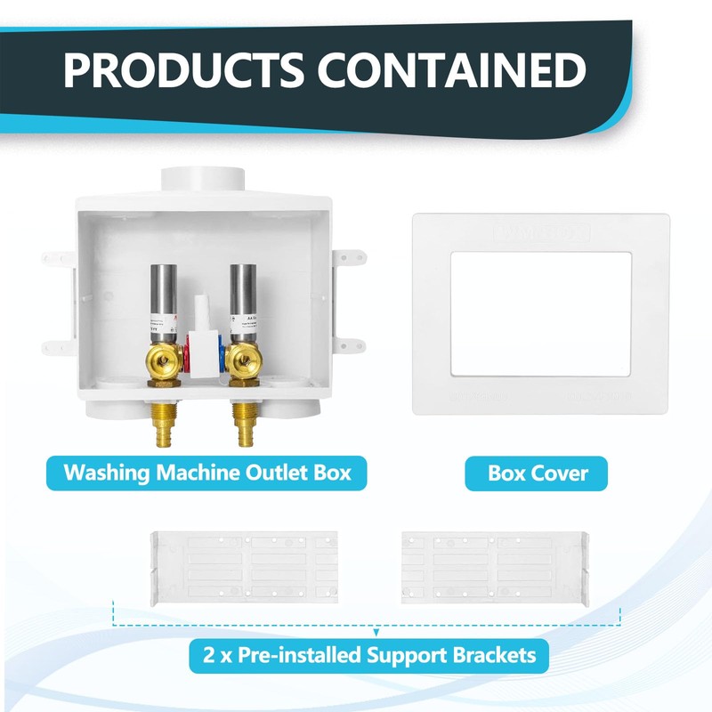 Seelink Washing Machine Outlet Box, Double Drains, Single Lever, 1/2
