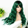 XUIEUI Green Wigs Long Wavy Green Wigs Bangs Heat Resistant