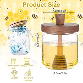 Ptwola 2 Pcs Honey Pot 16oz Airtight Glass Honey Dispenser Container for Kitchen and Dining (with Wooden Dipper and Lid)