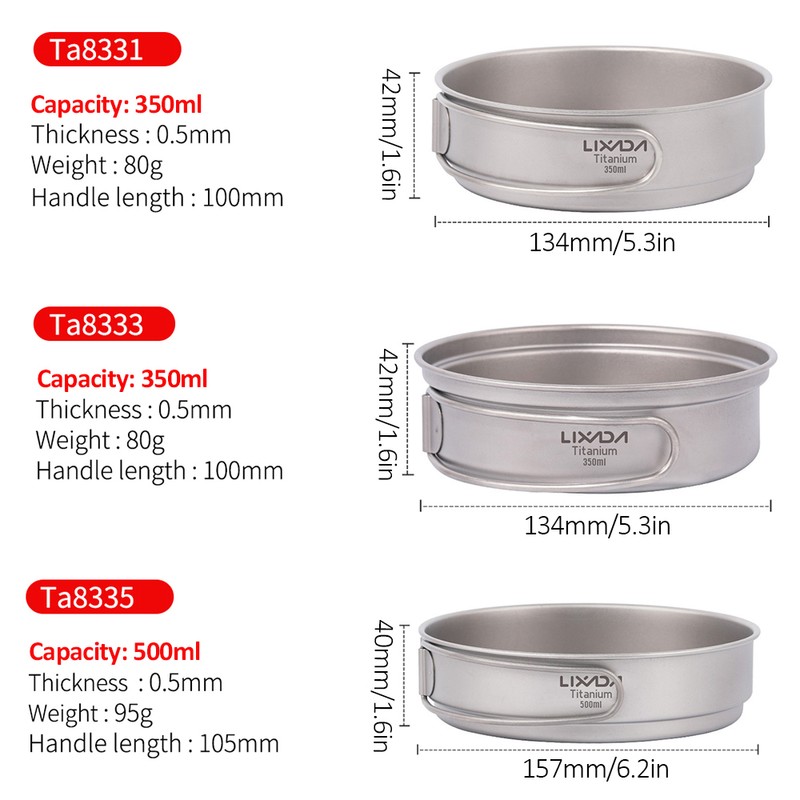 Lixada Ultralight Titanium Frypan Outdoor Camping Hiking Backpacking Cooking Frying