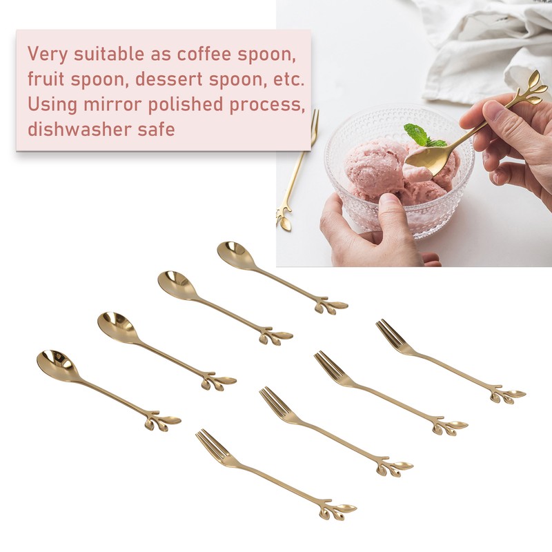 8Pcs Branch Design Coffee Spoon Stainless Steel Fruit Fork Dessert