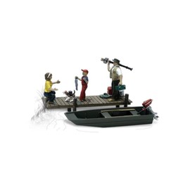 Family Fishing (3 Figures, Dog & Boat) O Scale Woodland Scenics