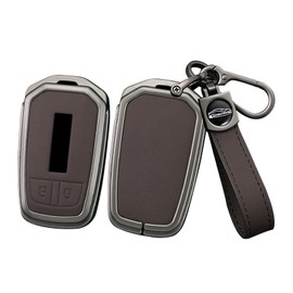 ontto Car Key Fob Cover Case fit for Isuzu D-MAX MUX Truck DMAX 2015 2016 2017 2018 2019 2020 Smart Key holder Metal Leather Shell bag keyring keychain auto styling accessories-Brown 1