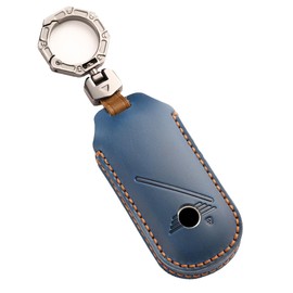 SANRILY Handmade Leather Smart Key Card Cover for Mini Cooper 2024 Countryman One 2023 Mini Keyless Full Protection Key Fob Case with Keychain Blue