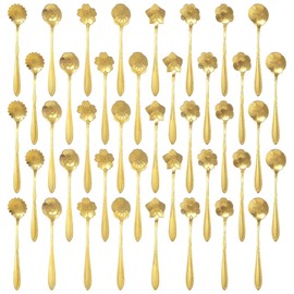YOFAPA 40 PCS Flower Dessert Spoons, Stainless Steel Sugar Stirring Coffee Spoon, Small Tea Spoons Cafe Bar Spoon, Golden Cute Coffee Teaspoon Mini Tableware in 8 Styles