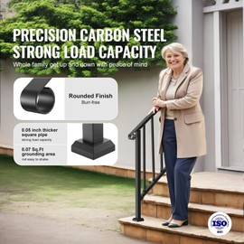 Happybuy 2-3 Step Handrail Kit, Black Retro Carbon Steel Stair Railings for Seniors, Outdoor Concrete Steps & Porch Deck, Transitional Arch Design