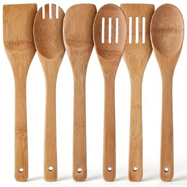 Wooden Spoons for Cooking, 6 Piece Dark Wooden Spoon Set, Wooden Spatula for Cooking, Slotted Wood Bamboo Spoon, Wooden Utensil Set, Premium Wood Kitchen Utensils