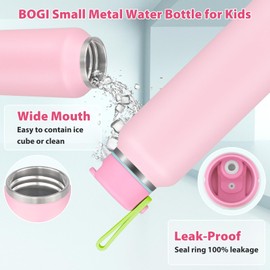 BOGI 350ml Small Metal Water Bottle with Straw, 2 Lids（Loop&Straw） Kids Stainless Steel Water Bottle for School LeakProof Double Wall Vacuum Drinks Bottle Keep 12h Hot & 24h Cold | Pink