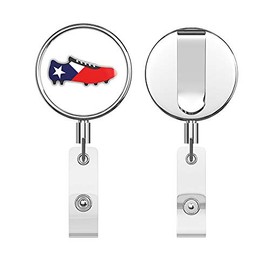 Chile Flag Soccer Cleats Round ID Badge Key Card Tag Holder Badge Retractable Reel Badge Holder with Belt Clip