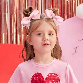 YanJie Valentine's Day Hair Bow Clips Red Pink Bowknot Hair Barrettes Hair Bowknot Ribbon Alligator Pink Love Heart Pattern Hairgrips Clips