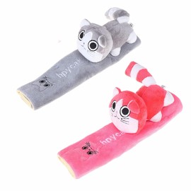 Pack of 2 Car Seat Belt Pads, Universal Cartoon Seat Belt Covers, Shoulder Strap Pads, Soft Cushion for a More Comfortable Driving, Compatible with Children, Teenagers, Adults (Grey & Pink Cat)