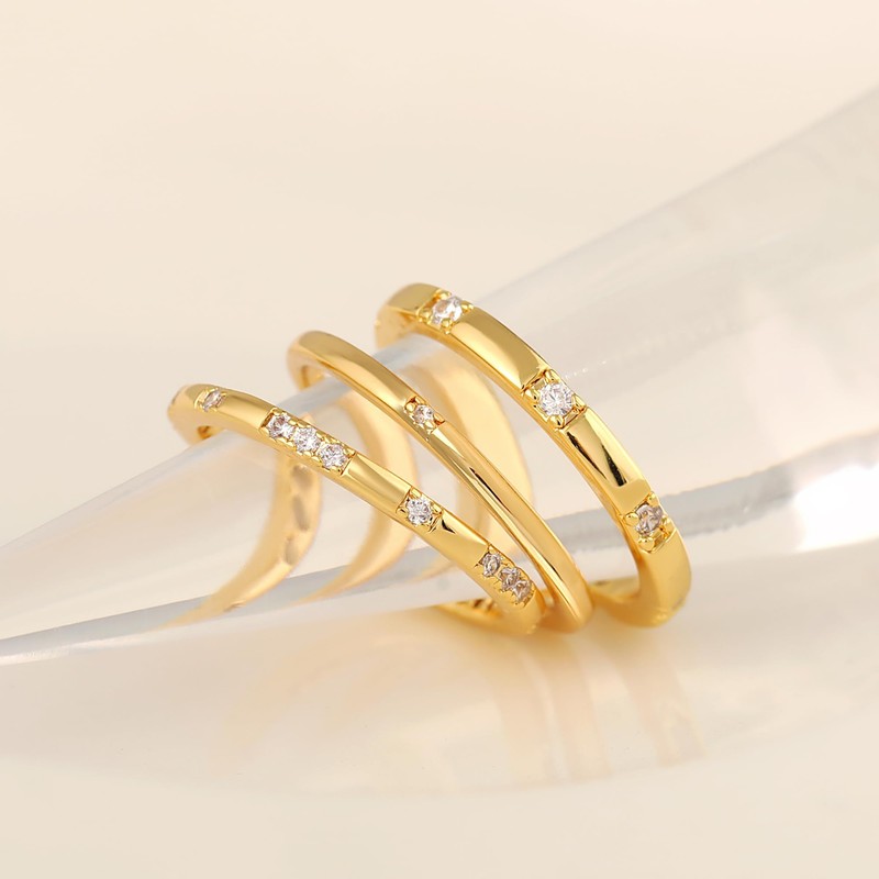 FUNEIA Pack of 3 Rings Gold Ladies Women 14k Gold-Plated