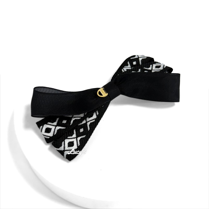 Burnaby black white chiffon pattern hairpin 10cm / 버나비 블랙