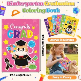 JAPBOR Kindergarten Graduation Coloring Books - 24PCS Mini Color Activity Book Bulk for Kids Preschool Graduate Activities Party Favor, Congrats Grad Small DIY Colour Pages for Classroom Game Gifts