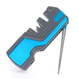Outdoor multi-function knife sharpener, can automatically adjust the Angle, suitable for grinding saw, axe, flint and a variety of cutting tools. (blue)