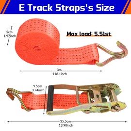 NexSync Heavy-Duty E-Track Ratchet Straps, 118-Inch Length, 5.5-Ton Capacity, Orange, 2-Pack