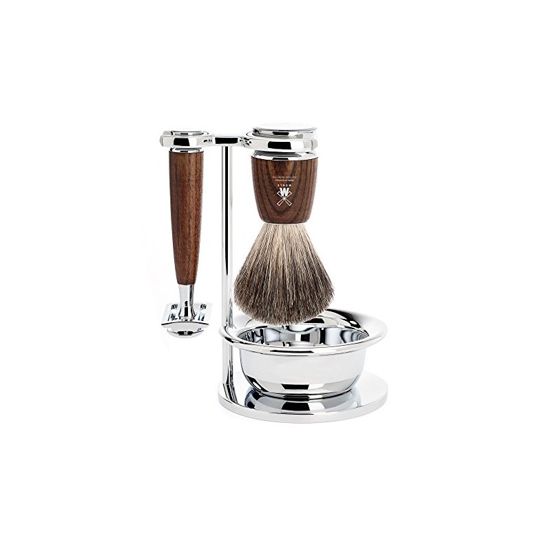 MÜHLE Intro 4-Piece Pure Badger/Safety Razor Shaving Set (Steamed Ashwood