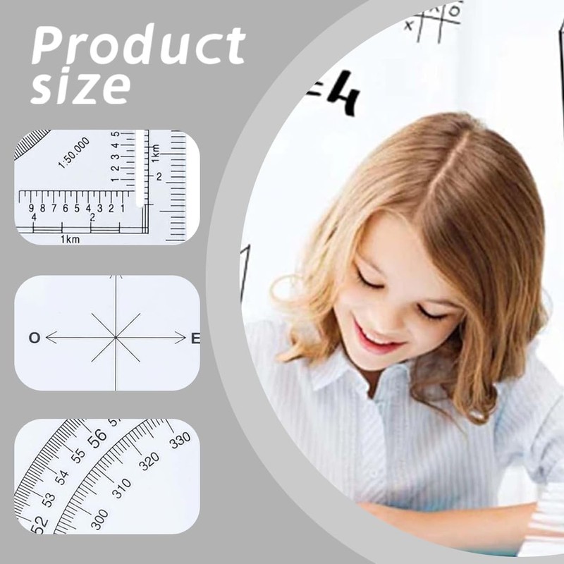 Pack of 2 Protractor, Military Plan Pointer, Template for Tactical